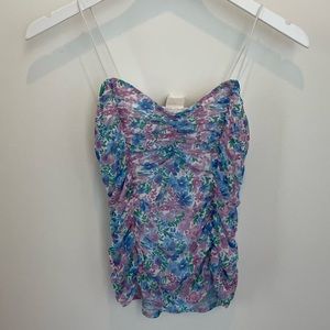 Purple, blue and pink floral tank top, size small